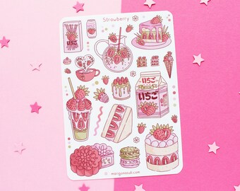 Strawberry Sticker Sheet | Bullet Journal Stickers, Scrapbook Sticker, Planner Stickers, Summer, Kawaii Food, Sweets, Candy