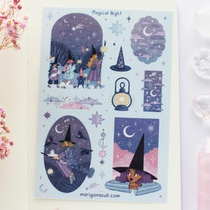 Hoja de pegatinas de vinilo mate impermeable "Noche Mágica" / Pegatinas para diario, álbum de recortes, planificador, brujería, magia, celestial, astronomía