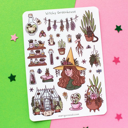 Witchy Greenhouse Sticker Sheet | Bullet Journal Stickers, Scrapbook Stickers, Planner Stickers, Witch Stickers, Magical Stickers, Witchy