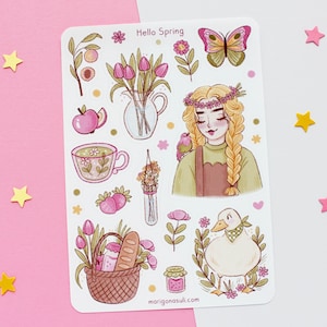 Frühling Sticker Blatt | Frühling Aufkleber, Scrapbook Sticker, Planer Sticker, Aufkleberbogen, Frühling, Botanical, Plants, Flora
