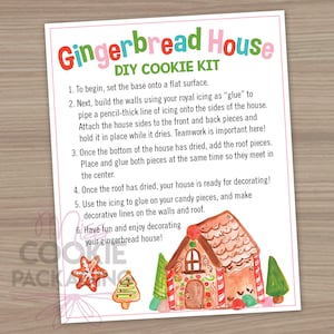 Lebkuchenhaus DIY Cookie Kit Anleitung Karte 10x15, Weihnachten Kinder Cookie Dekoration Kit Karte, Winter Cookie Kit Aktivitätsanweisungen