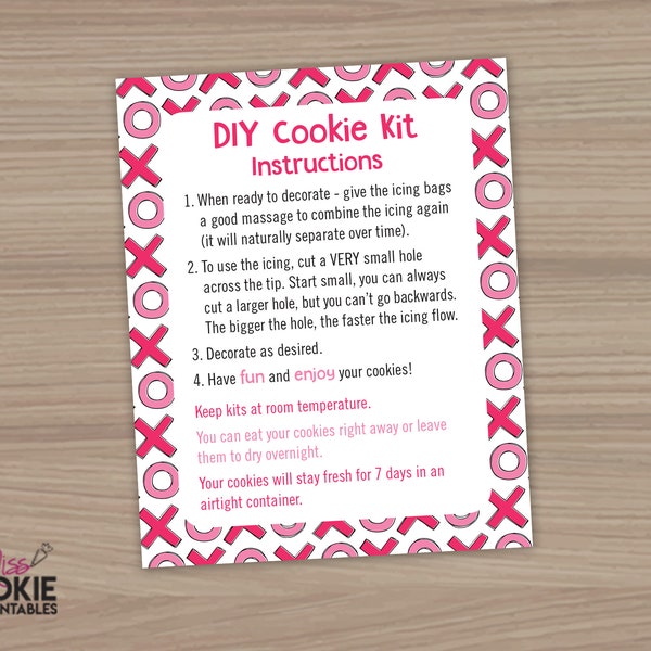 Printable Cookie Card - 4" X 5" DIY Cookie Kit Instructions - Cookie Packaging Card