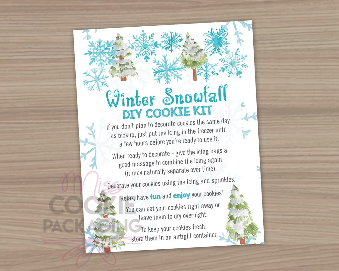 Winter Snowfall DIY Cookie Kit Instructions Card 4"x5", Christmas Kids ...