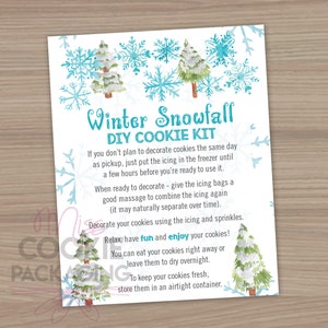 Winter Sneeuwval DIY Cookie Kit Instructies Kaart 4"x5", Kerst Kids Cookie Decorating Kit Card, Winter Cookie Kit Activiteit Instructies