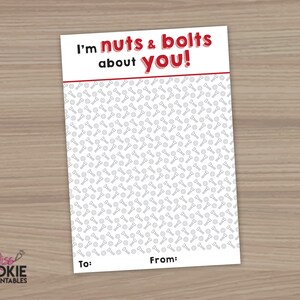 Printable Mini Cookie Card - 3.5&quot; X 5&quot; - I&#39;m Nuts and Bolts About You - Cookie Packaging Mini Cookies