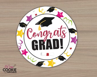 Para impressão “Parabéns GRAD!” Etiqueta de biscoito de 2 polegadas redonda para celebração de formatura Etiqueta de biscoito - Etiqueta de formatura de quarentena - Etiqueta de embalagem de biscoito