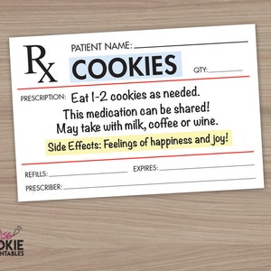 Printable Rx Label for Cookie "Prescription" Jar - 3" x 2" Cookie Rx Jar Label - Nurse Appreciation Gift - Get Well Soon Cookie Gift