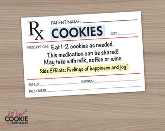 Printable Rx Label for Cookie "Prescription" Jar - 3" x 2" Cookie Rx Jar Label - Nurse Appreciation Gift - Get Well Soon Cookie Gift