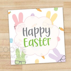 Joyeuses Pâques 2" Cookie Tag, Nerdy Bunny Colorful Easter Cookie tag, Colorful Easter Gift Tag, Bunny with Glasses Cookie Packaging Tag