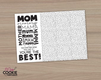 Printable Mini Cookie Card "Mom you're the BEST" 5" X 3.5" Mother's Day Cookie Card Mom Happy Mother's Day Mini Cookie Card Cookie Packaging