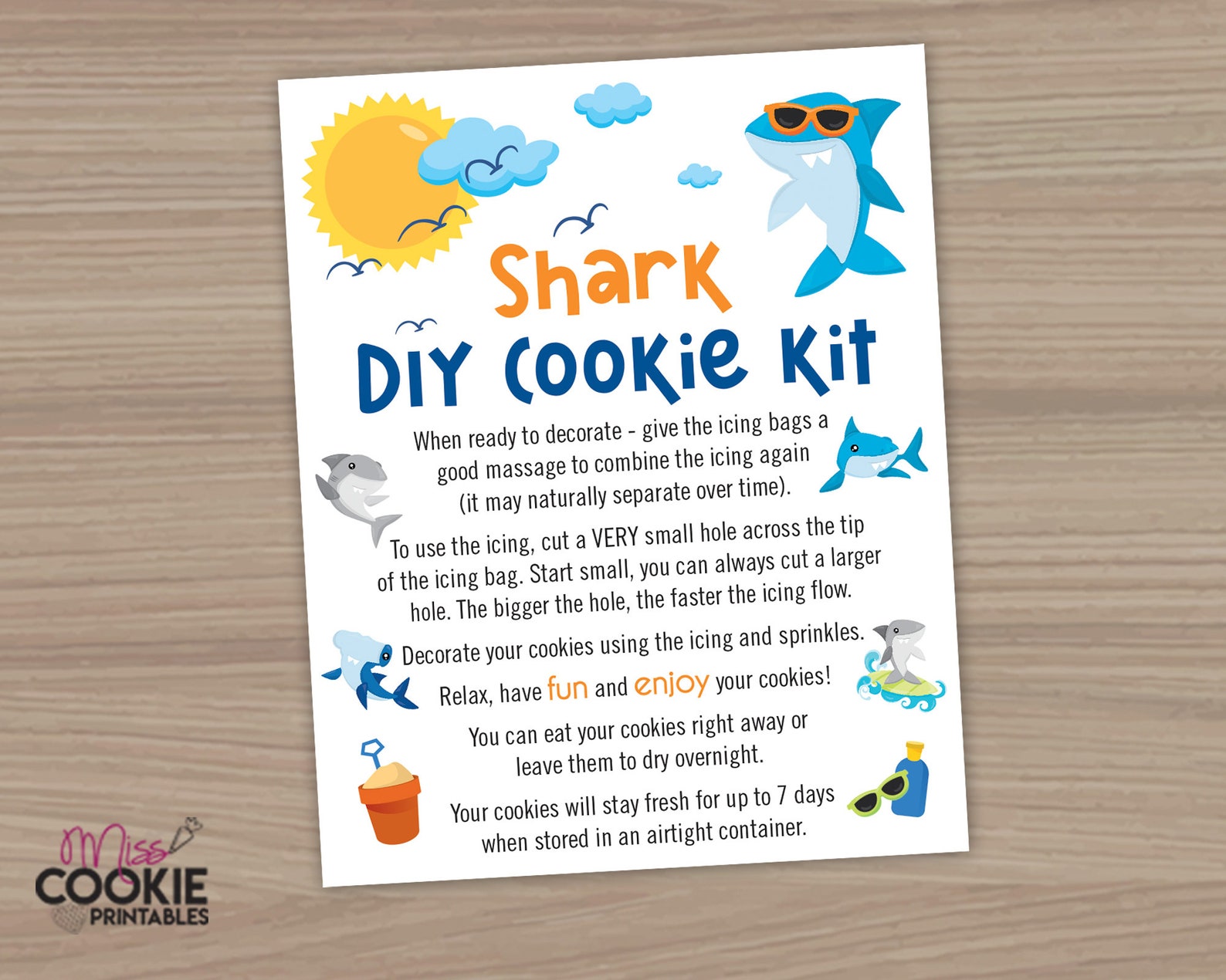 Shark Week and Shark DIY Cookie Kit Instructions Card 4" X 5" Shark ...