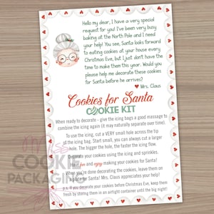 Ciasteczka dla Świętego Mikołaja - Pomocy! Mrs Claus w Wigilię DIY Cookie Kit, Mrs Claus DIY Cookie Kit Basket Card, DIY Cookie Kit Instructions Card