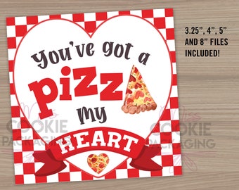 3.25"/4"/5" & 8" You've got a Pizza my Heart Cookie Pizza Box Tag, Valentines Day Pizza Cookie Tag, Cupid Valentine Pizza Shop Box Label