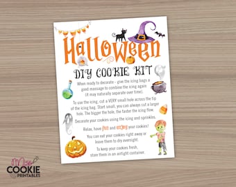 Halloween DIY Cookie Kit Instructions Card 4"x5" Kids Cookie DIY Decorating Kit Card Halloween Pumpkin Cat Bat Zombie Cookie DIY Activity