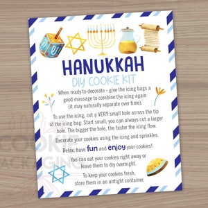 Chanoeka DIY Cookie Kit Instructies Kaart 4"x5", Hanukkah Kids DIY Cookie Decorating Kit Card, Winter Dreidel Cookie Activiteit Instructies