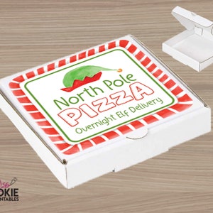 2"/3"/4" & 8" North Pole PIZZA Overnight Elf Delivery Christmas Cookie Square Tag, Christmas Pizza Cookie Tag, Christmas Pizza Box Label