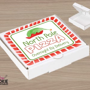 2&quot;/3&quot;/4&quot; & 8&quot; North Pole PIZZA Overnight Elf Delivery Christmas Cookie Square Tag, Christmas Pizza Cookie Tag, Christmas Pizza Box Label