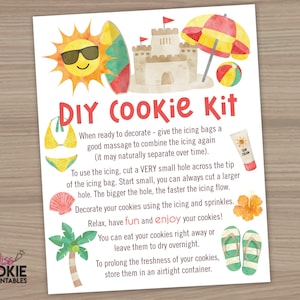 Imprimable Summer DIY Cookie Kit Instruction Card 4 "x5" Cookie Decorating Cookie Tag Cookie DIY Instruction Card Cookie Business Packaging
