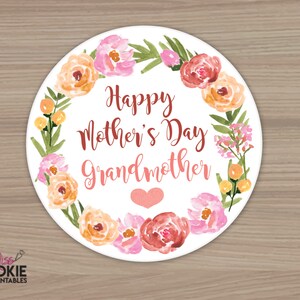 Afdrukbare Happy Mother's Day Grootmoeder Cookie Tag 2 inch Ronde Moederdag Cookie Tag - Cookie Tag Mom Cookie Cookie Tag Cookie Verpakking