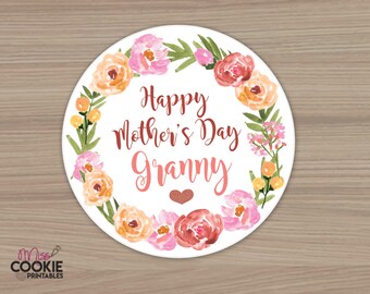 Printable Happy Mother's Day Granny Cookie Tag 2 inch Round Mother's Day Cookie Tag - Cookie Tag Mom Cookie - Cookie Tag Cookie Packaging