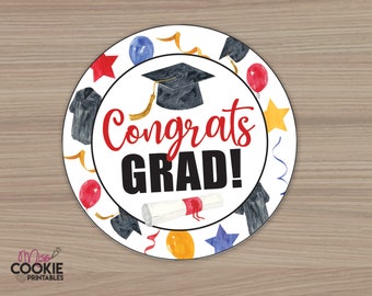 Printable “Congrats GRAD!” Cookie Tag 2 inch Round Graduation Celebration Cookie Tag - Quarantine Graduation Tag - Cookie Packaging Tag