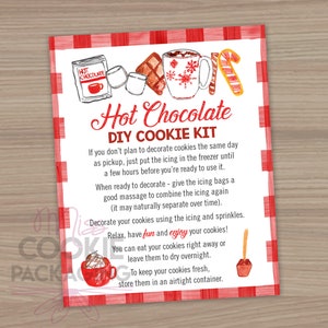 Hot Chocolate DIY Cookie Kit Instructies Kaart 4"x5", Kerst Kids Cookie Decorating Kit Card, Winter Cookie Kit Activiteit Instructies