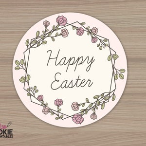 Printable Happy Easter Floral 2 inch Circle Tag - Easter Gift Tag - Easter Goodie Tag