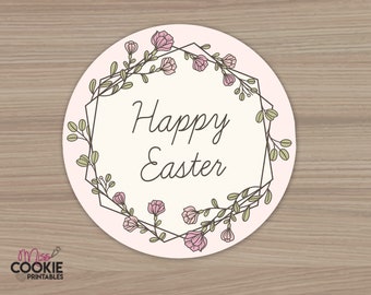 Printable Happy Easter Floral 2 inch Circle Tag - Easter Gift Tag - Easter Goodie Tag
