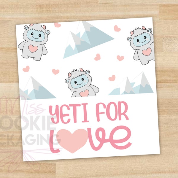 Yeti For Love 2" Happy Valentine's Day Cookie Tag, Valentine Cookie Tag, Valentines Day Yeti Love Cookie Gift Tag, Heart Cookie Gift Bag Tag