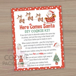 Here Comes Santa DIY Cookie Kit Instructies Kaart 4"x5", Kerst Kids Cookie Decorating Kit Card, Winter Cookie Kit Activiteit Instructies