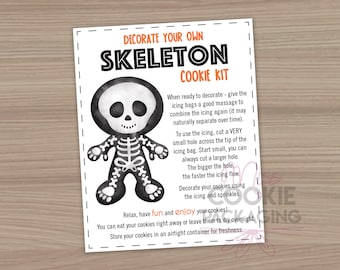 Decorate Your Own Skeleton Cookie Kit Instructions Card 4"x5", Skeleton Kids DIY Cookie Decorating Kit Card, Cookie Activity Instructions