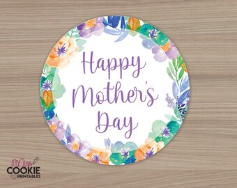 Printable Happy Mother's Day Floral Cookie Tag 2 inch Round Mother's Day Cookie Tag - Cookie Tag Mom Cookie - Cookie Tag