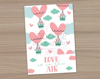 Love is in the Air Mini Cookie Card, Hot Air Balloon Valentines Kids Class Gift, Heart Balloon Cookie Card Valentine Gift, Mini Cookie Card