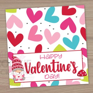 4&quot; Happy Valentine&#39;s Day Cookie Bag Topper, Gnome Cookie TOPPER, Valentines Day Heart Cookie Gift Topper, Hearts Cookie Gift Bag Topper
