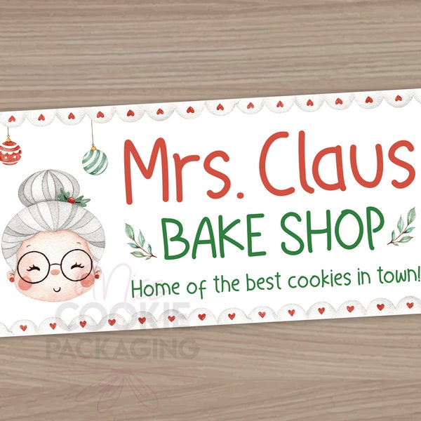 Mrs Claus Bake Shop Large Cookie Basket Graphics, Christmas DIY Kit Basket Label, Cookie Basket Tag,  Mrs Claus Bakery Cookie Basket Card