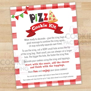 Afdrukbare Pizza Cookie Kit Instructies Kaart 4"x5" Pizza Cookie Decoreren Cookie Tag Cookie DIY Instructies Kaart Cookie Zakelijke Verpakking
