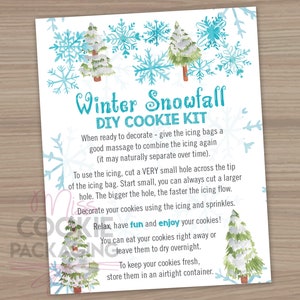 Cartão de instruções do kit de biscoitos DIY de queda de neve de inverno 4 "x 5", cartão do kit de decoração de biscoitos para crianças de Natal, instruções de atividades do kit de biscoitos de inverno