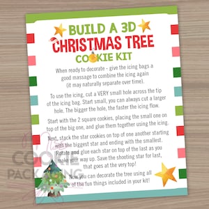 Bauen Sie einen 3D Weihnachtsbaum Keks Kit, Stern Weihnachtsbaum DIY Cookie Kit Anleitungskarte 10x15, Weihnachten Kinder DIY Cookie Dekoration Karte