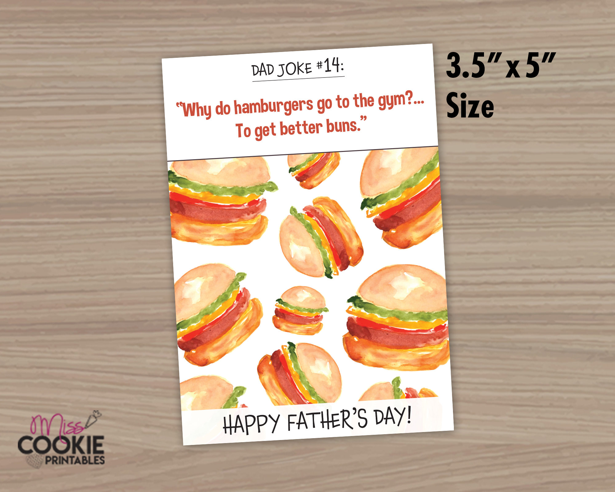 3.5 X 5 Dad Joke 3 Burgers Cookie Card Happy Etsy