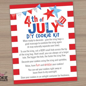 Druckbare 4th of Juli Cookie Kit Anleitungskarte 10x15cm Cookie Dekoration Cookie Vierter Juli Cookie DIY Anleitungskarte Cookie Verpackung