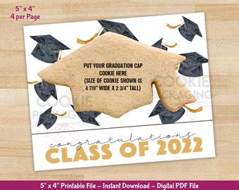 5” x 4” Congratulations class of 2022 Graduation Grad Cap Cookie Card, Graduation Cookie Card, Graduation Tag, Cookie Packaging, Cookie Card