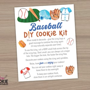 Honkbal DIY Cookie Kit Instructies Kaart 4"x5", Honkbalknuppel Handschoen Cookie Decoreren Kaart, Cookie DIY Kaart, Sport DIY Instructiekaart