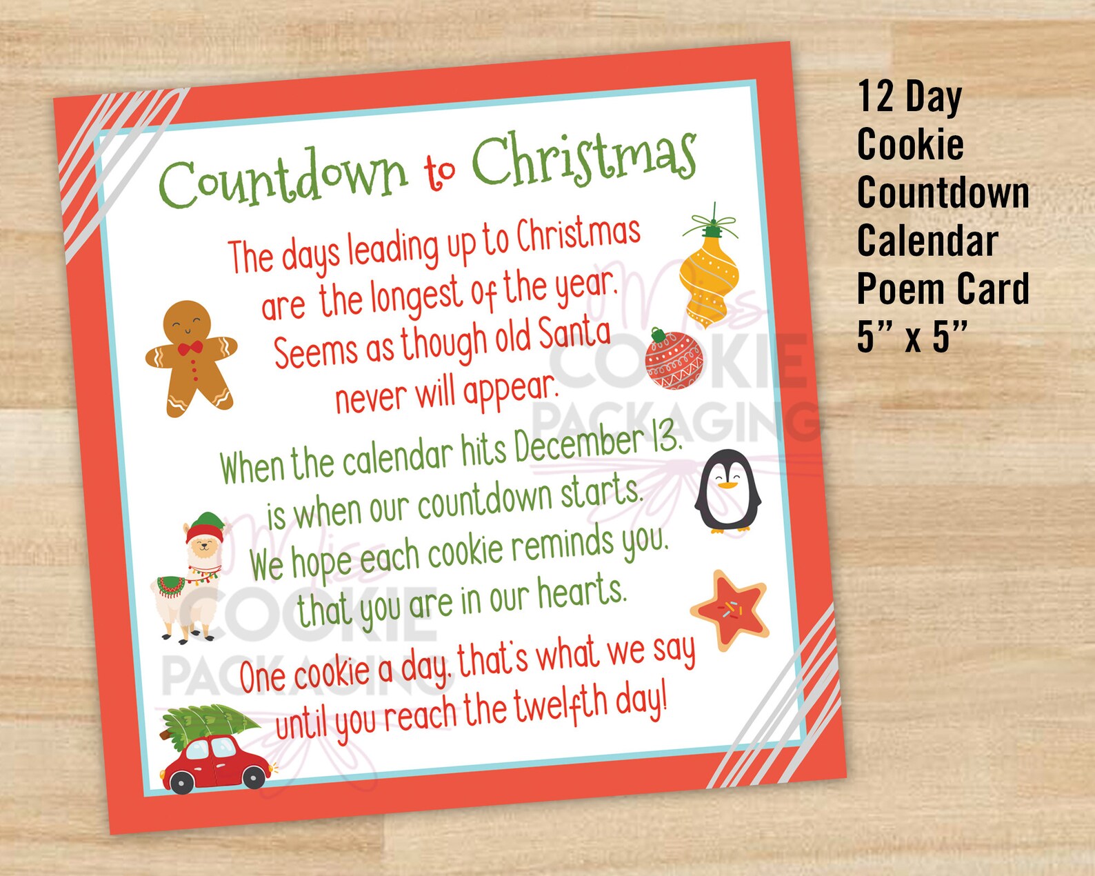 12 Day Cookie Advent Calendar POEM printable File 5 X Etsy