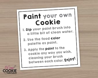 2" Paint your own Cookie Square Printable Tags - PYO Cookie Tag - Printable Cookie tag - Cookie PYO Tag - Digital Download