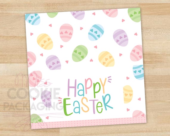 4" Happy Easter Colorful Eggs Cookie Bag Topper, Easter Eggs Cookie Bag TOPPER, Egg Cookie Gift Topper, Pastel Easter Eggs Cookie Bag Topper