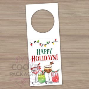 2.75&quot; x 4&quot; Printable Happy Holidays Booze Alcohol Wine Bottle Neck Tag, Christmas Spirits Bottle Tag, Booze Wine Bottle Christmas Gift Tag