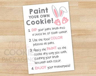 PYO  2" x 3" cookie tag, Paint Your Own Cookie Bunny cookie tag, Bunny Ears and Bunny Feet gift tag, Bunny PYO Cookie Packaging tag