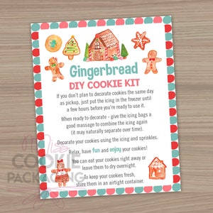 Gingerbread DIY Cookie Kit Instructies Kaart 4"x5", Kerst Kids Cookie Decorating Kit Card, Winter Cookie Kit Activiteit Instructies