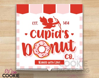 3.25"/4"/5" & 8" Cupid's Donut Co Cookie Donut Box Tag, Valentines Day Donut Cookie Label, Cupid Valentine Baked with Love Donut Box Label