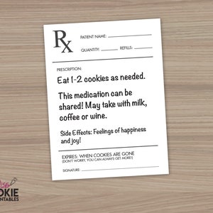 Printable Rx Label for Cookie Prescription Jar 3 x 4 Cookie Rx Jar Label Nurse Appreciation Gift Get Well Soon Cookie Gift image 2